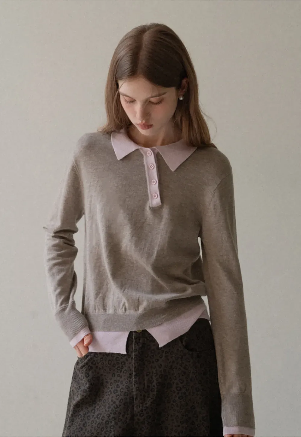 Contrast Collar Knit Top