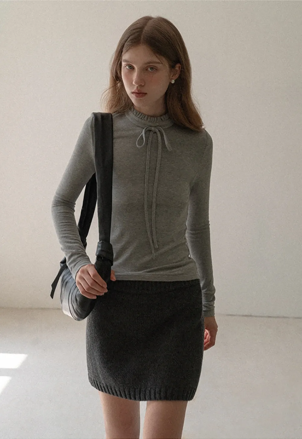 Ruffle Mock Neck Knit Top for Women Winter