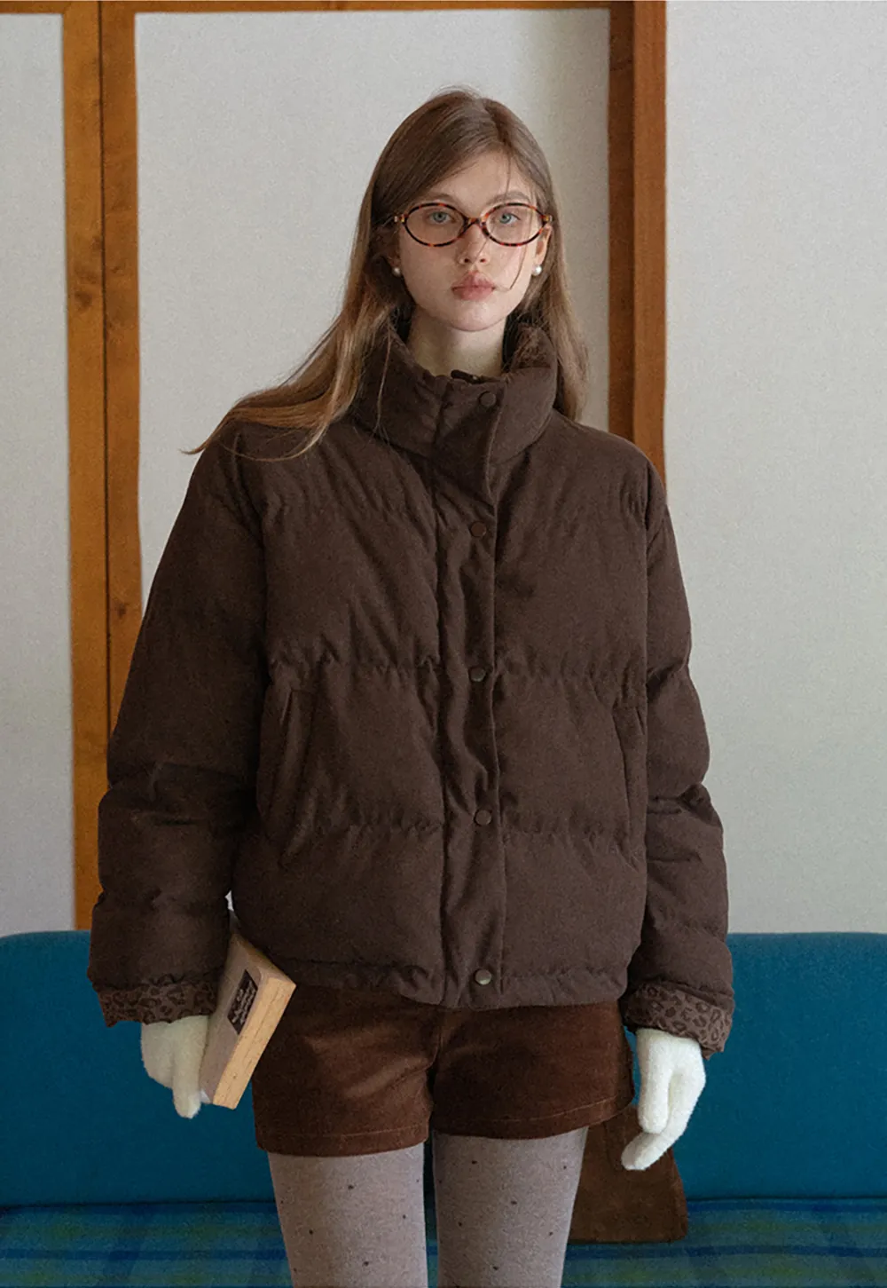 Short Puffer Jacket with High Neck