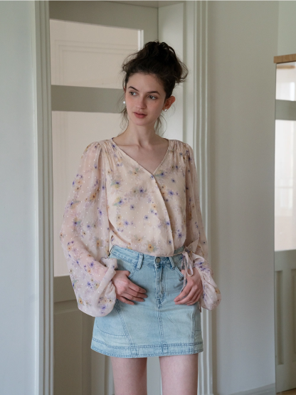 Floral Puff Sleeve Crop Blouse