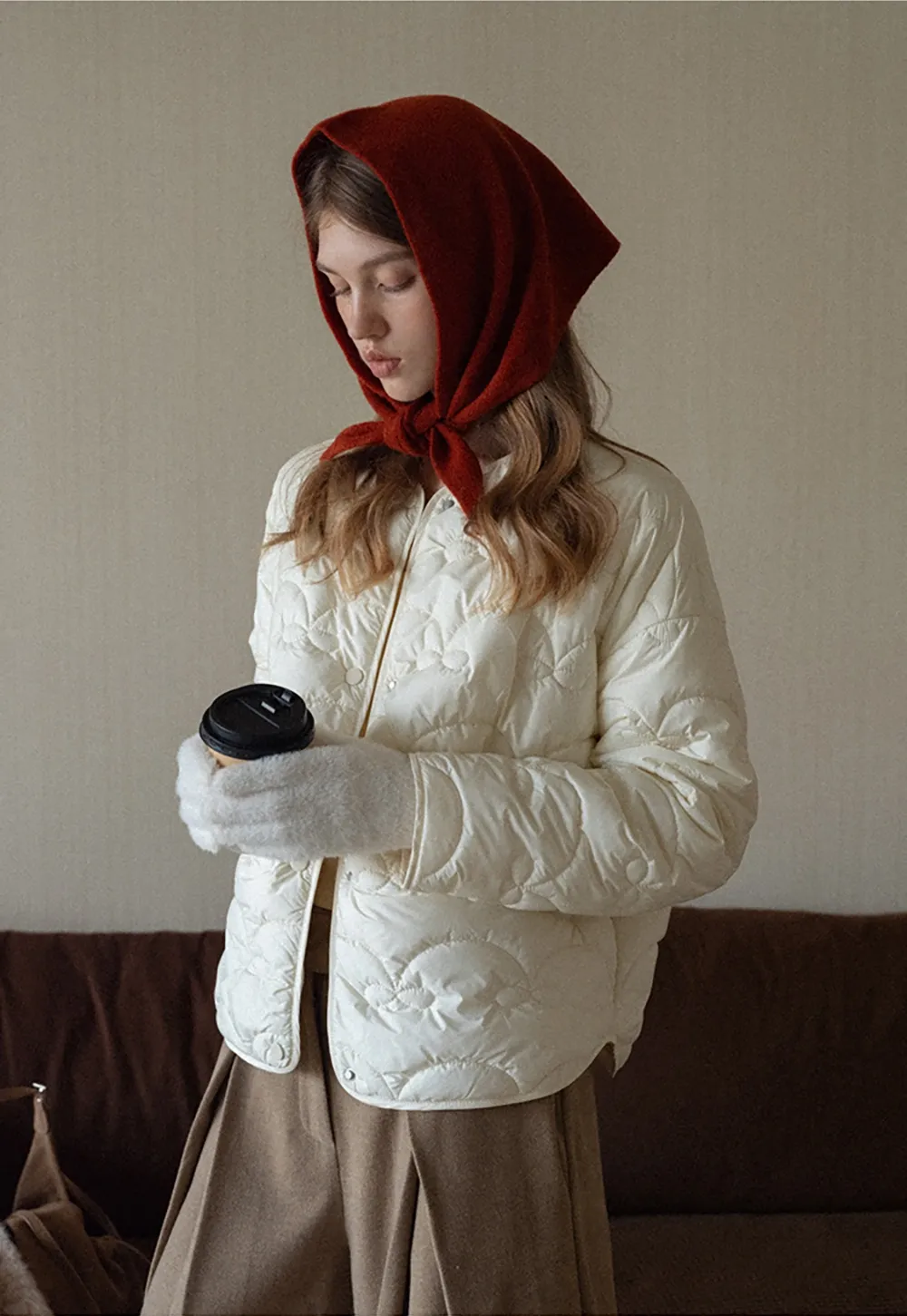 Round Neck Quilted Jacket Women Casual Outerwear