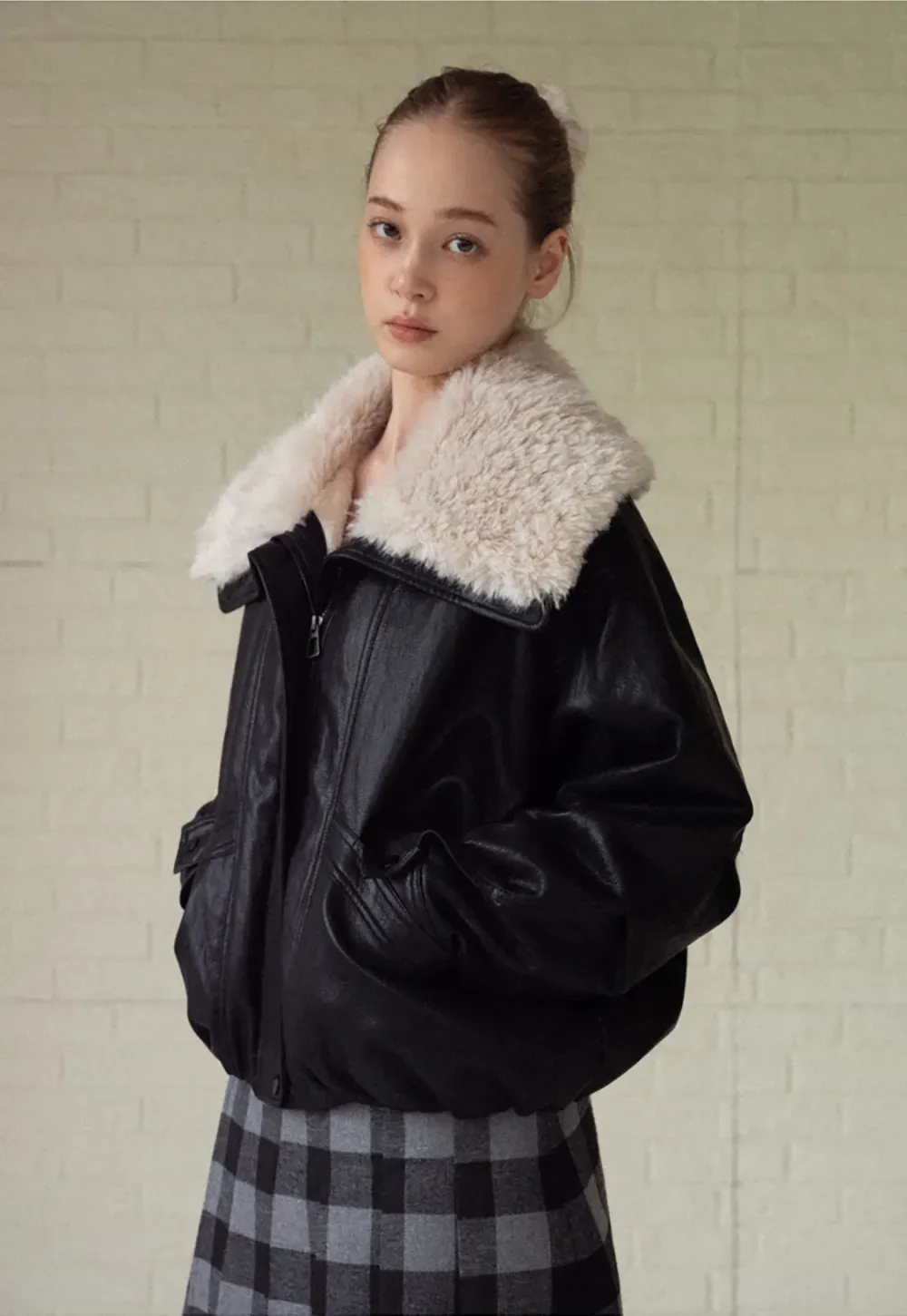 Faux Leather Jacket with Faux Fur Collar