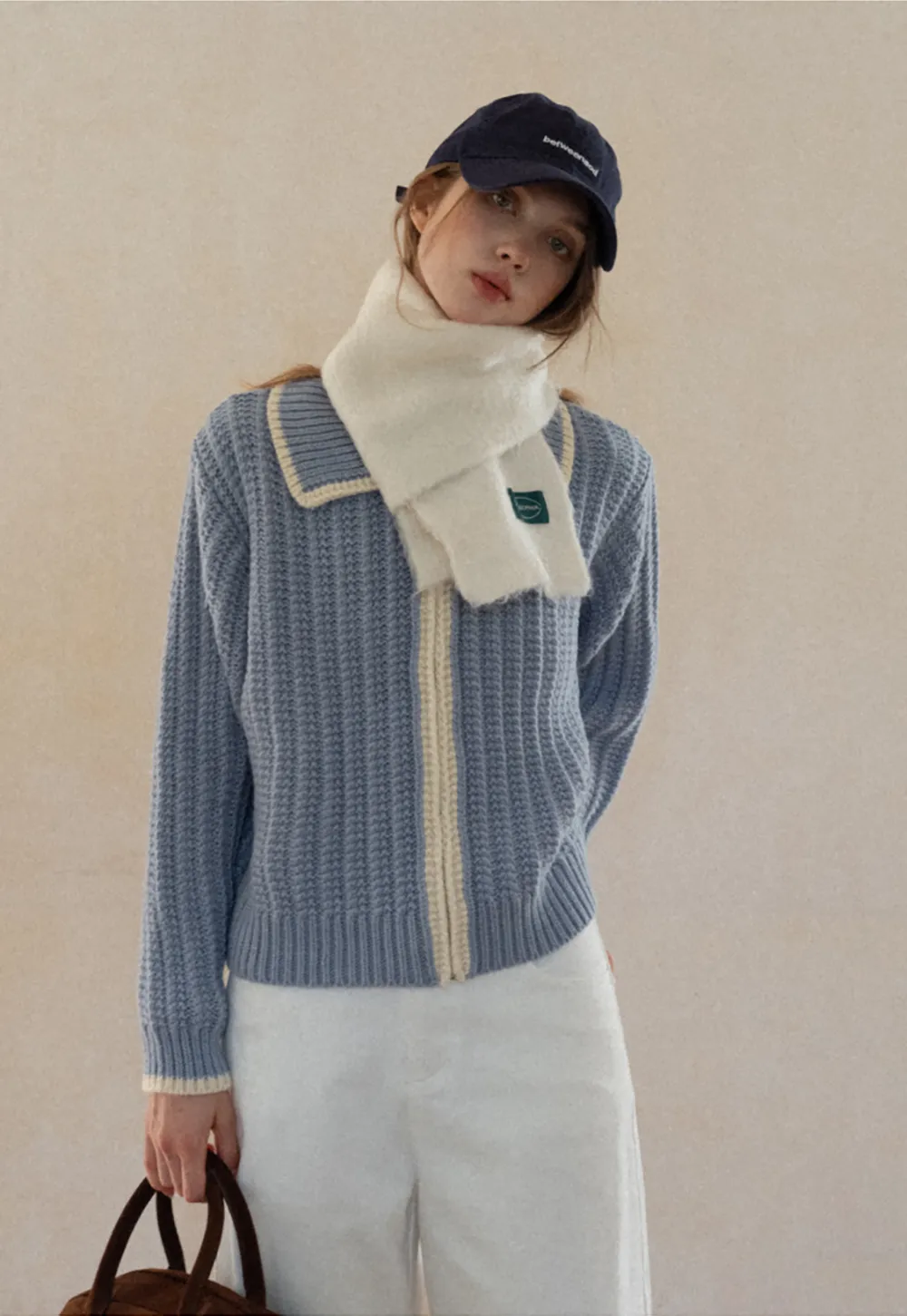 Contrast Trim Zip-Up Knit Cardigan