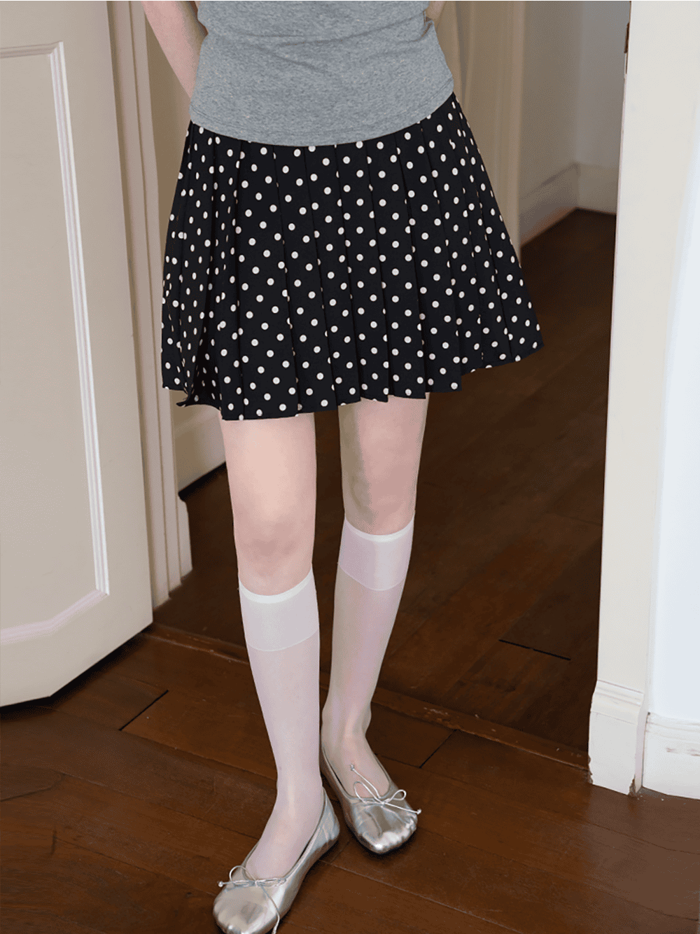 Polka Dot Pleated Mini Skirt