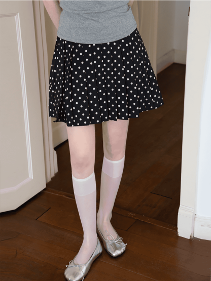 Polka Dot Pleated Mini Skirt