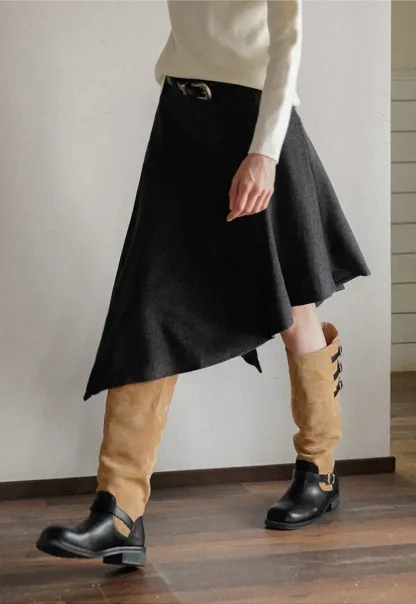 Asymmetric Wool-Blend Midi Skirt
