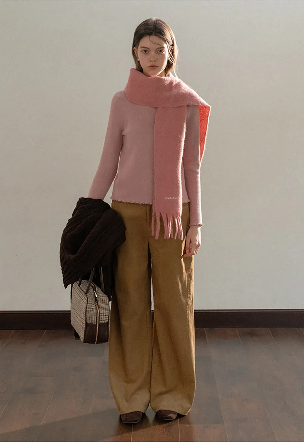 Women Basic Ribbed Sweater with Ruffled Edges