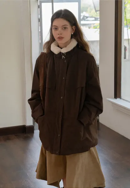 Faux Shearling Collar Utility Jacket