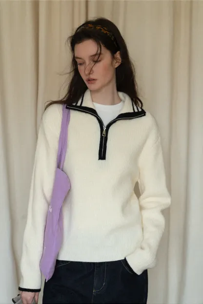 Women’s Sailor Collar Half Zip Sweater