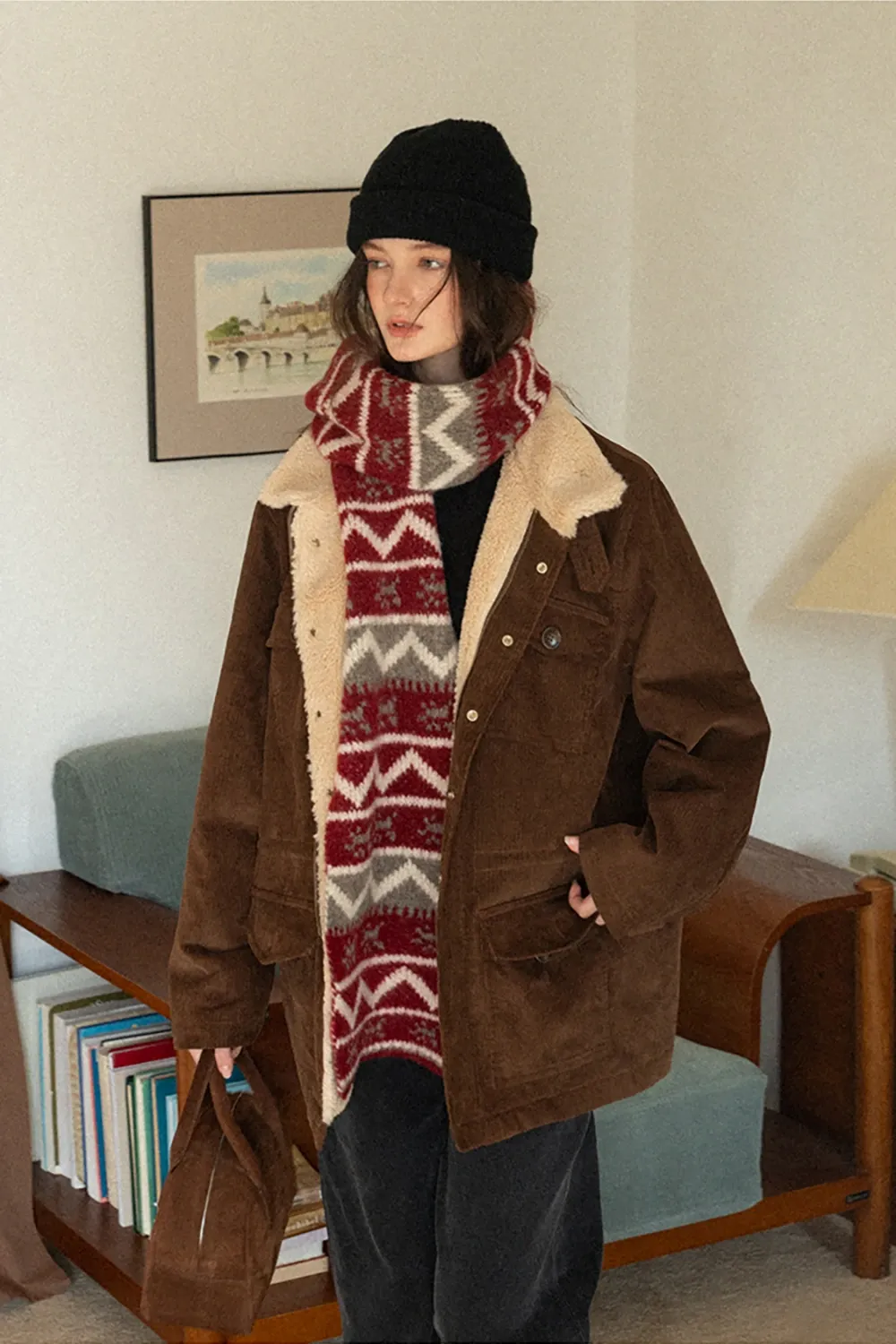 Stylish Fair Isle Patterned Long Knitted Scarf