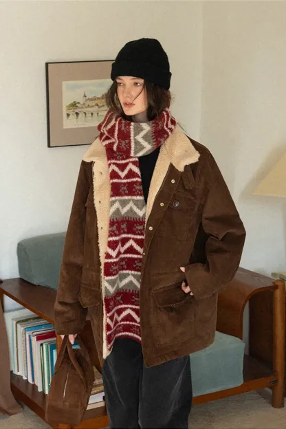 Stylish Fair Isle Patterned Long Knitted Scarf