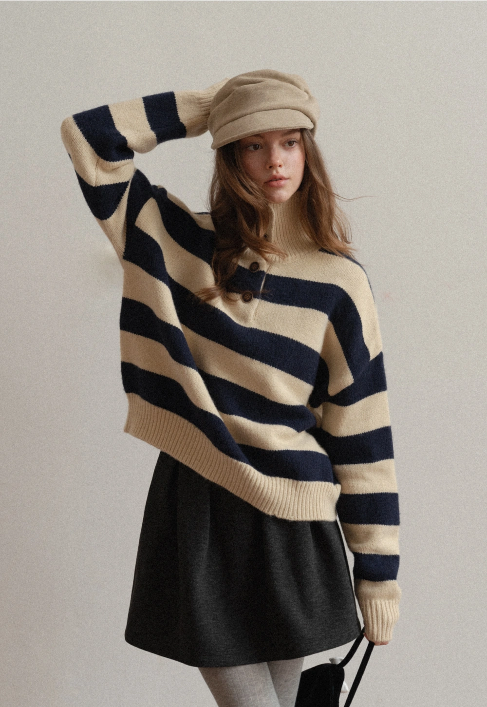 Striped Button-Down Sweater with Cozy Collar