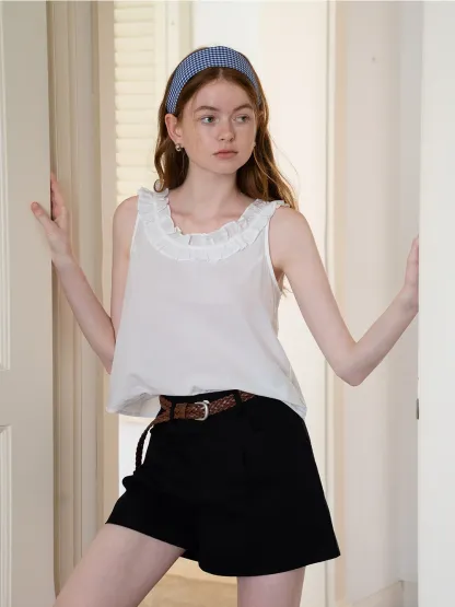 Women’s Sleeveless Top with Ruffle Neckline