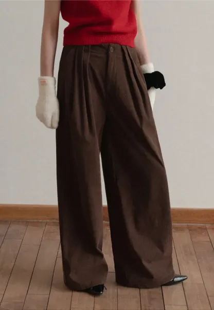 Pleated Wide-Leg Corduroy Pants