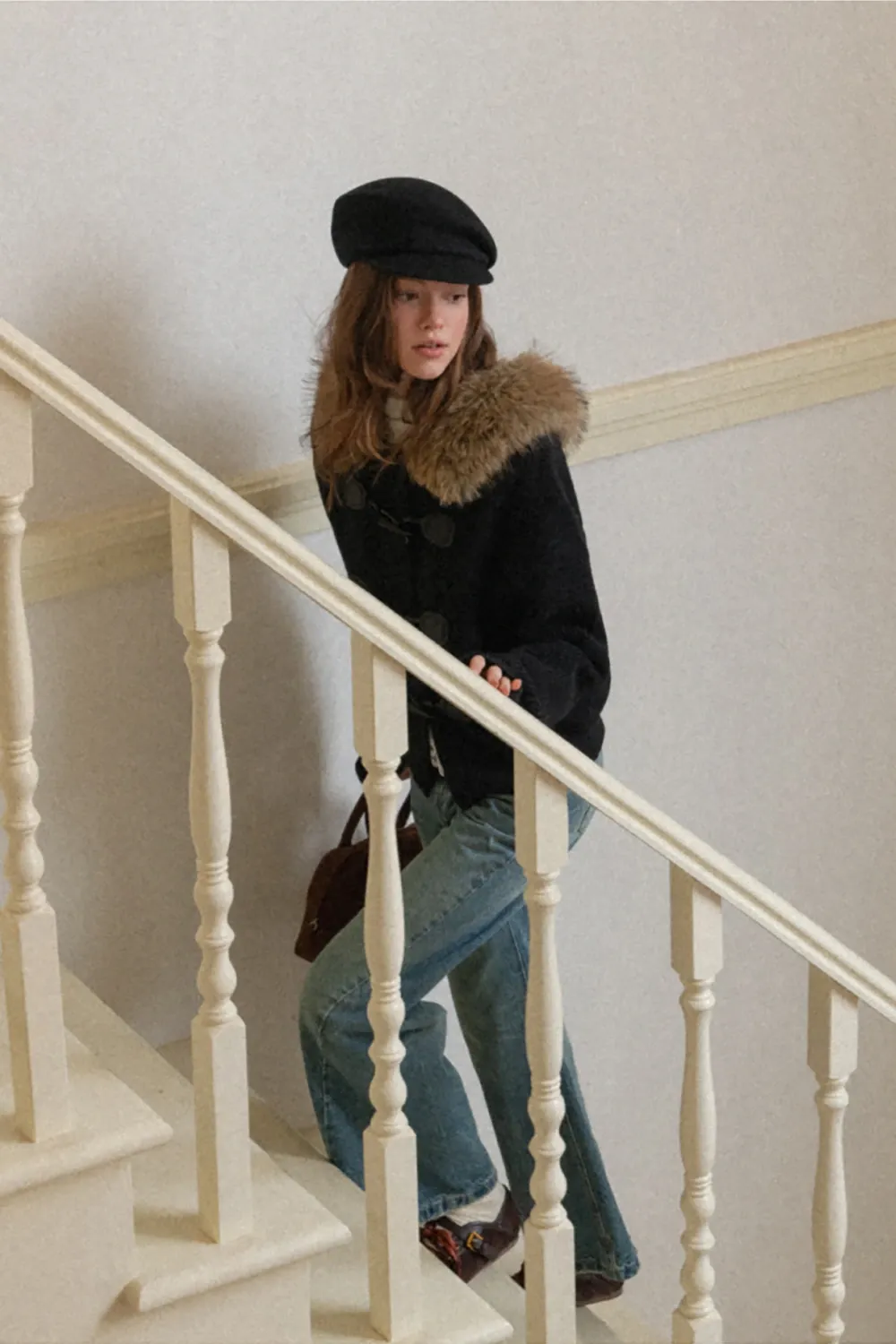 Faux Fur Hooded Cable Knit Sweater