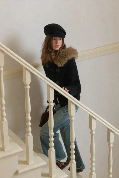 Faux Fur Hooded Cable Knit Sweater