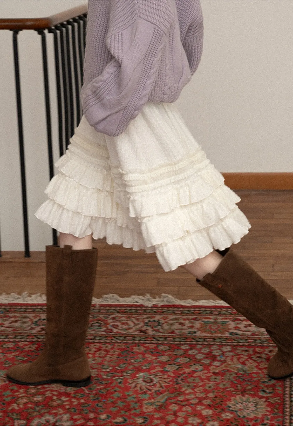 Women White Ruffled Skirt with Tiered Design