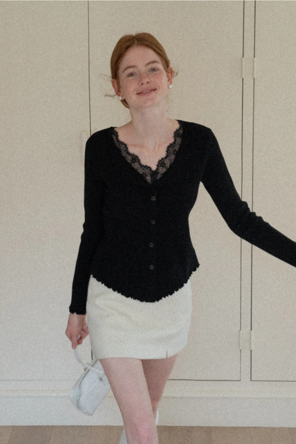 Lace Trim Ribbed Knit Top