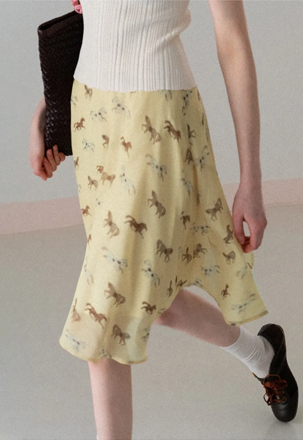 Horse Print Flared Midi Skirt