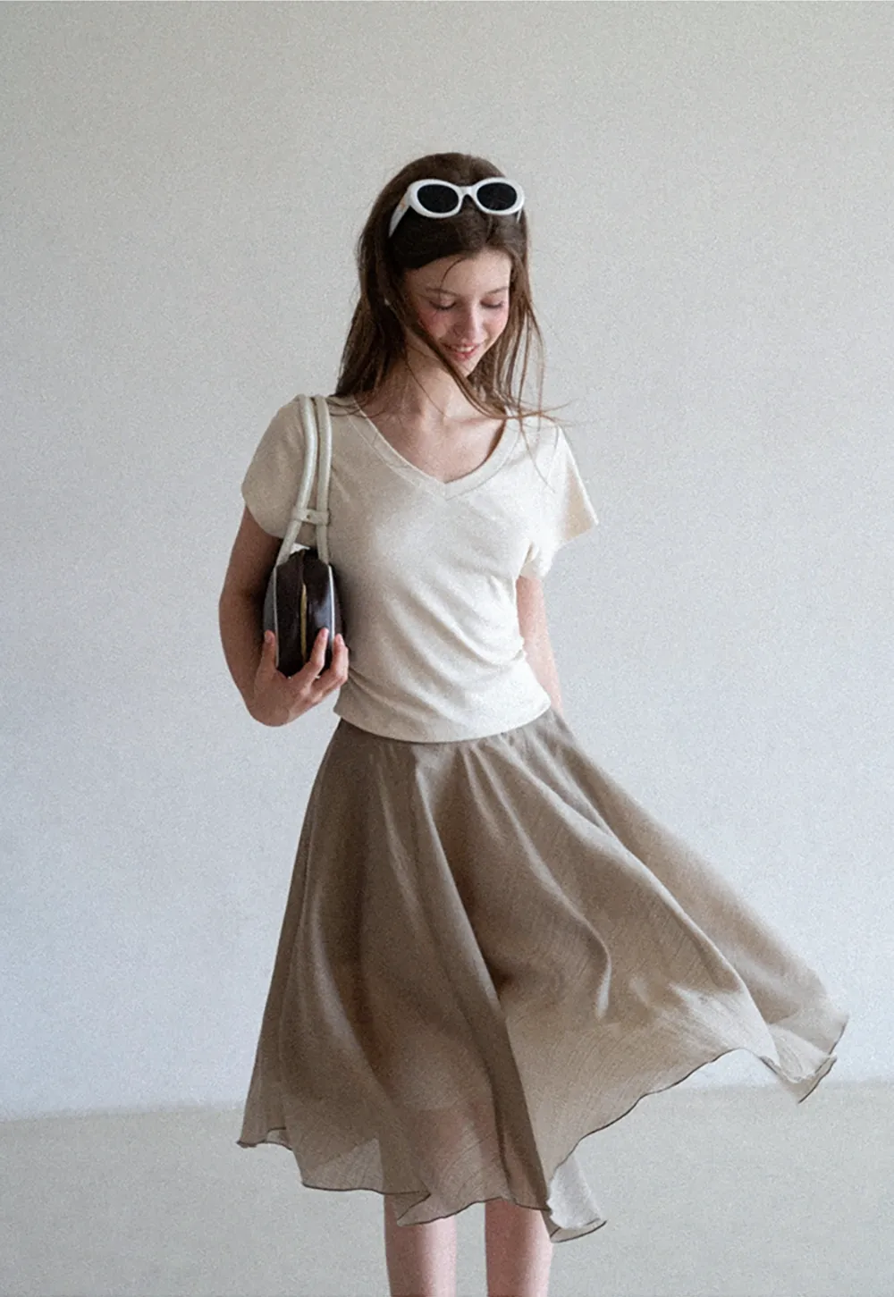 Side Ruched V Neck Short Sleeve T Shirt
