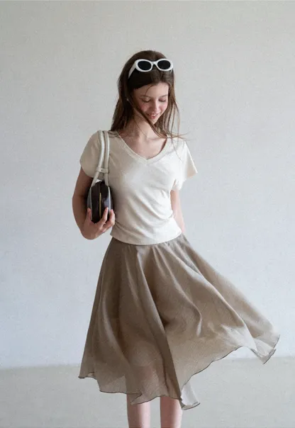 Side Ruched V Neck Short Sleeve T Shirt