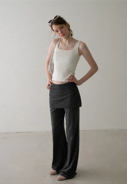 Polka Dot Overlay High Waist Wide Leg Casual Pants