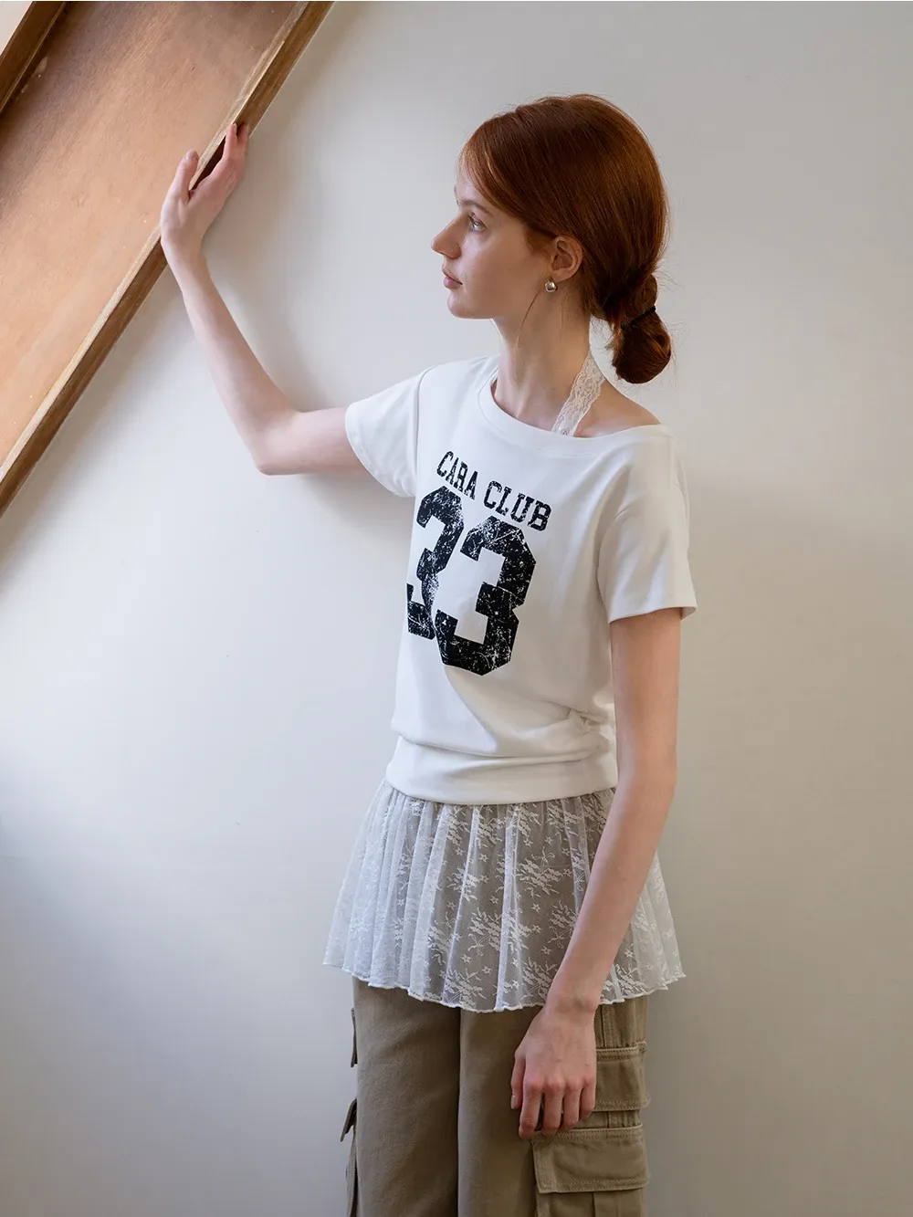 Graphic Off-Shoulder Ruched Tee