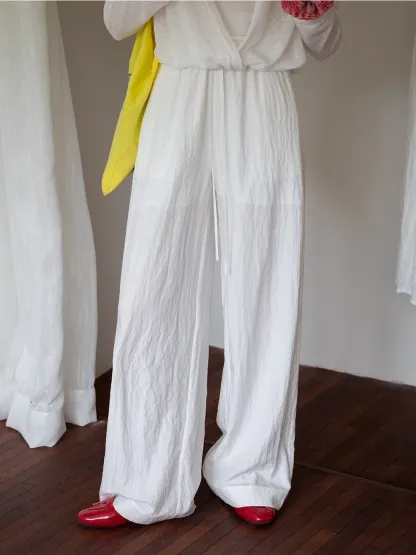 Women's Sheer Wide Leg Drawstring Pants