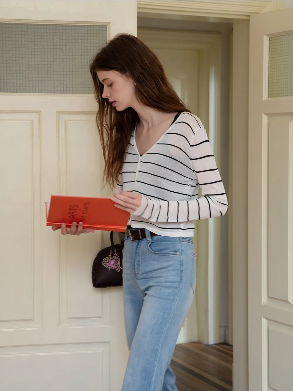 Striped V-Neck Long Sleeve Cardigans