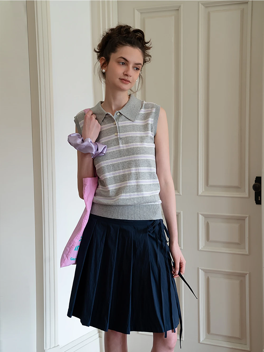 Women's Pleated Skirt with Side Ties