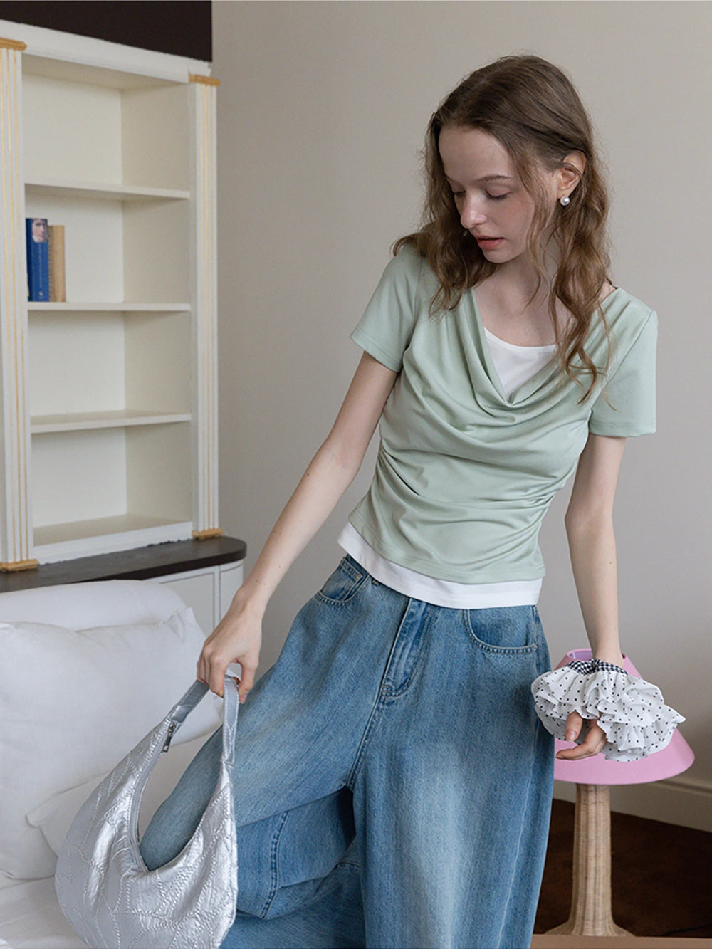 Layered Cowl Neck Short Sleeve Top