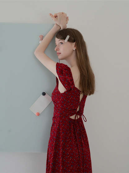 Floral Ruffle Sleeve Midi Dress