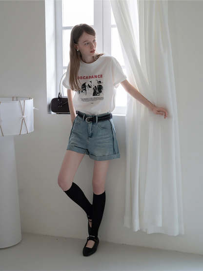 Cuffed Denim Shorts