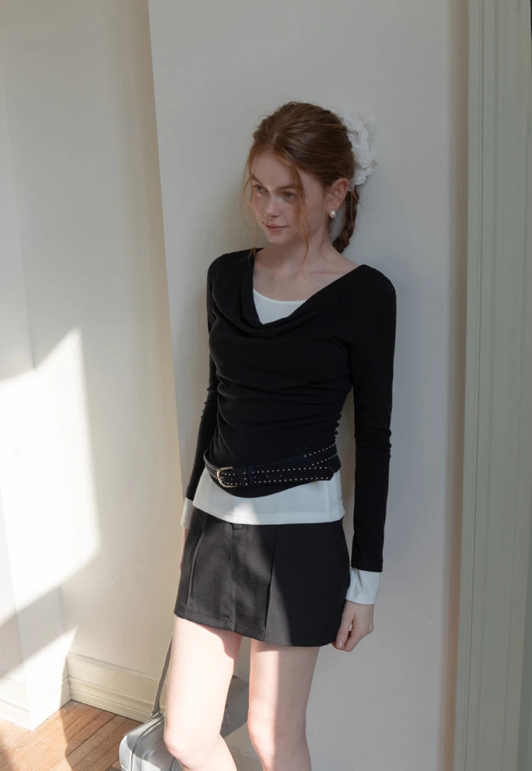 Women's Layered Drape-Neck Long Sleeve Top