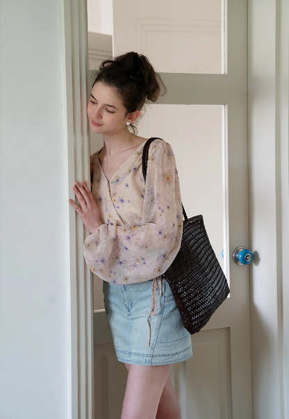 Floral Puff Sleeve Crop Blouse