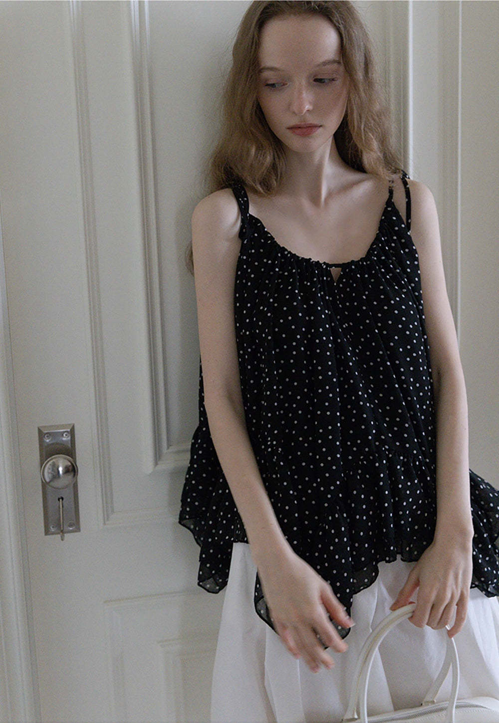 Polka Dot Ruffle Hem Cami Top