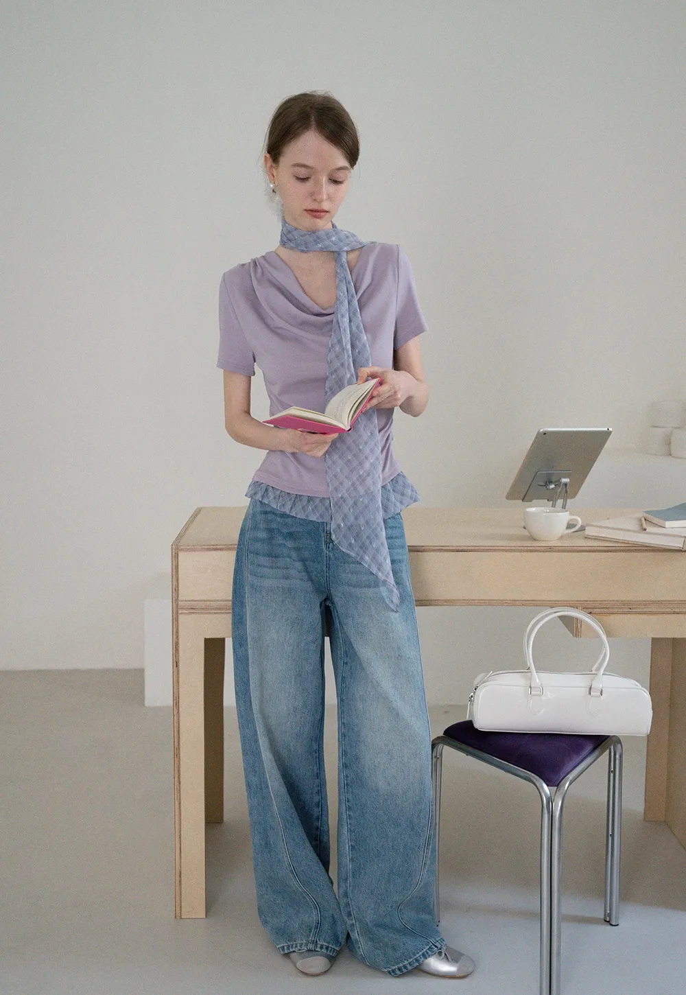 Draped Neck Top and Ruffle Hem