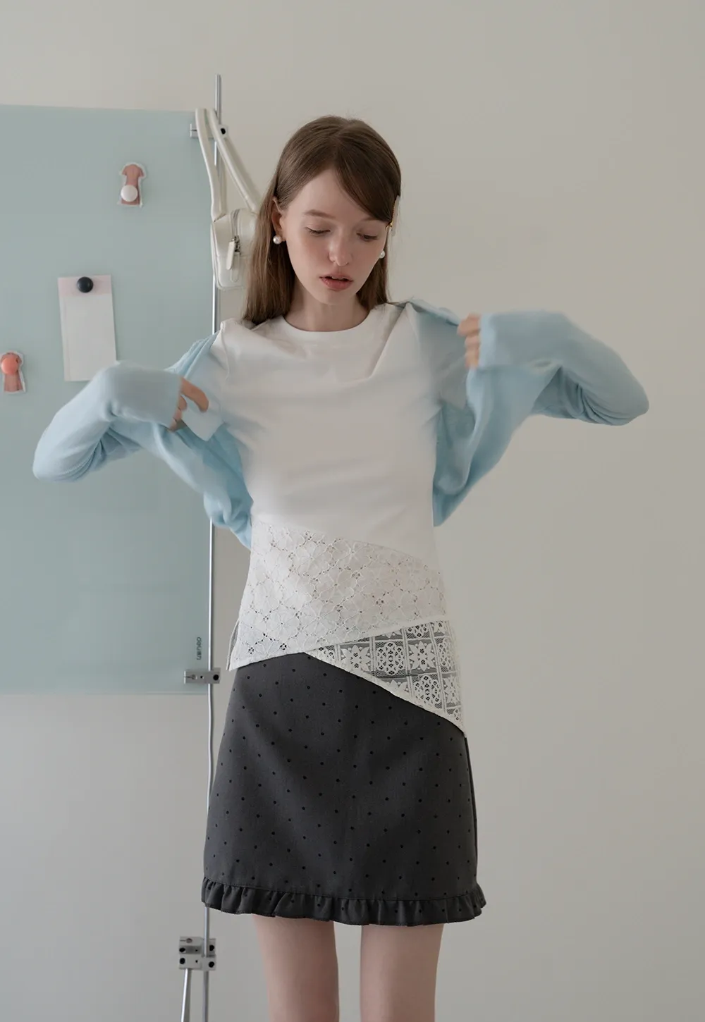 Asymmetric Hem T-Shirt with Lace Panel