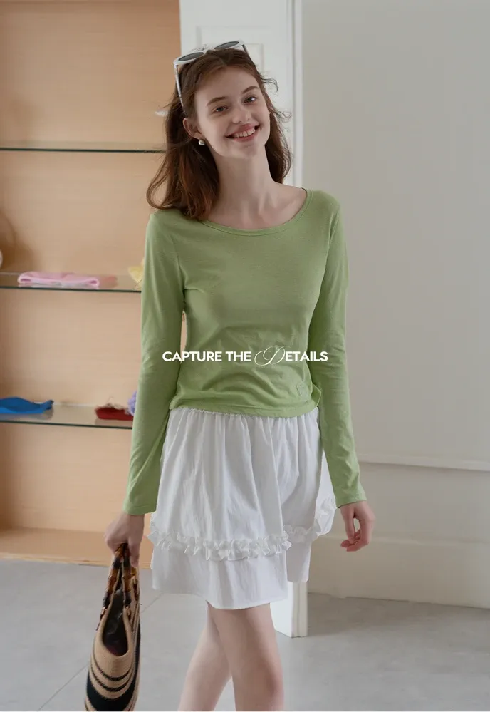 Women’s Ruffle Trim Elastic-Waist Mini Skirt