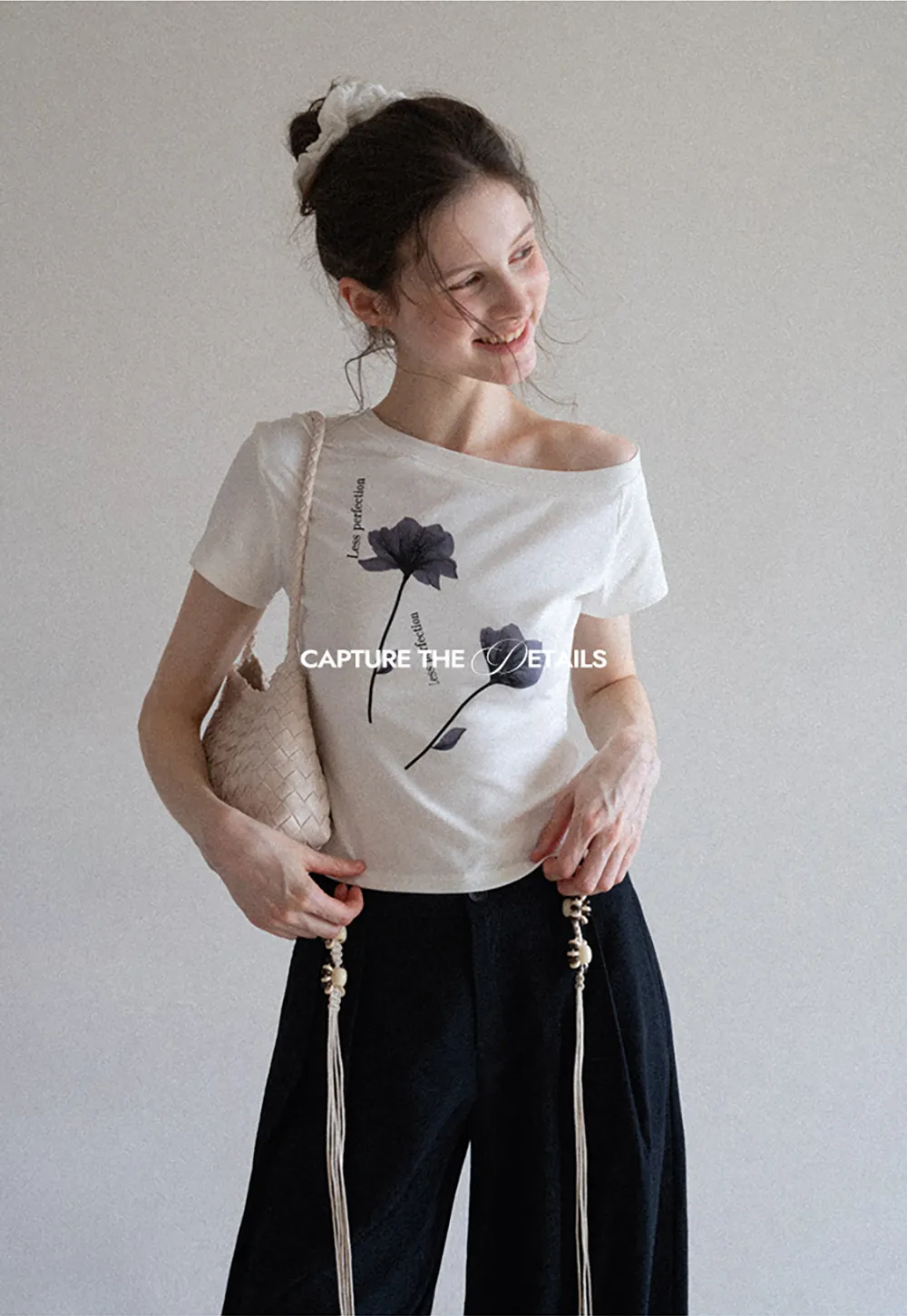 Floral Print Asymmetrical Neck Tee