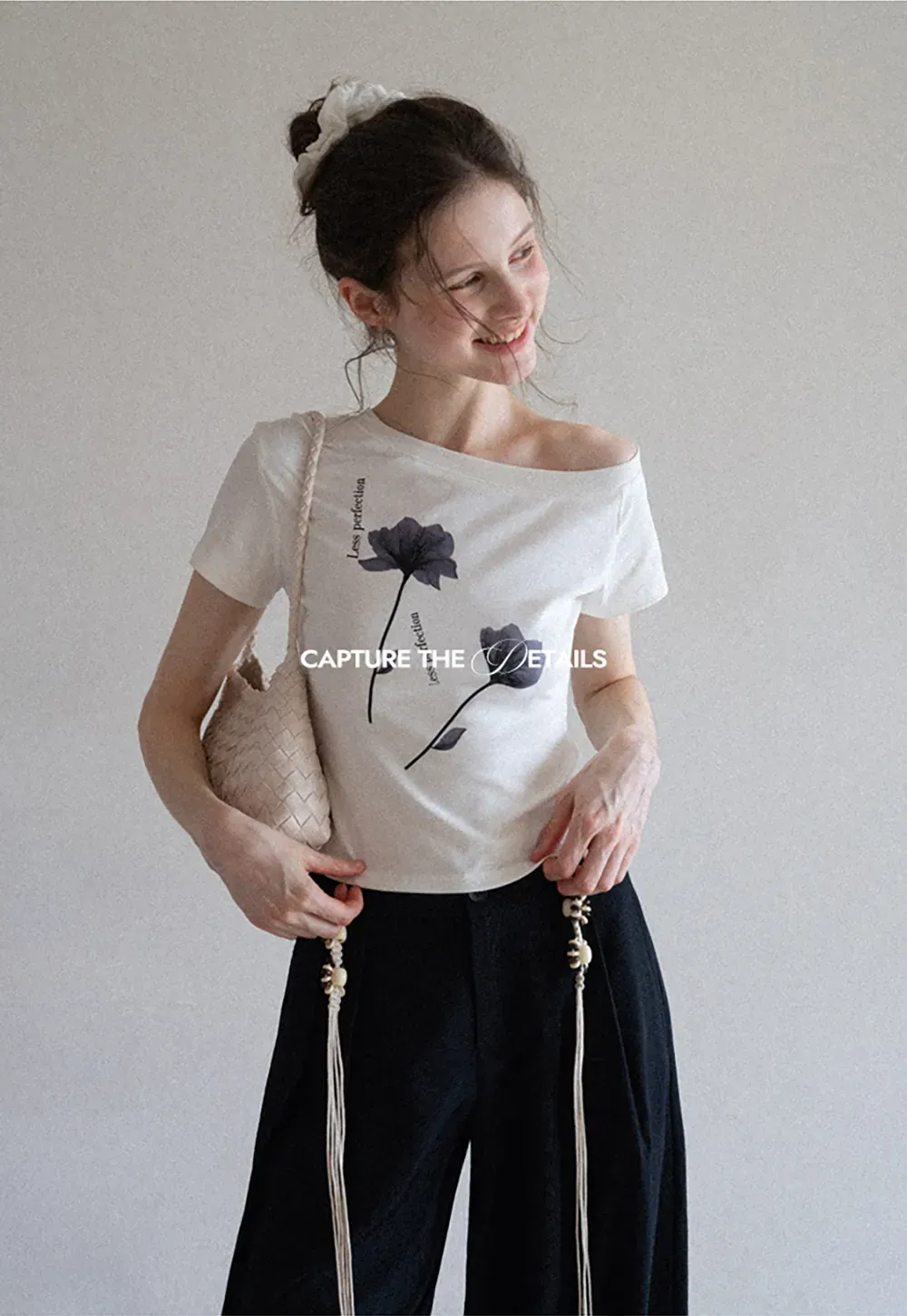 Floral Print Asymmetrical Neck Tee