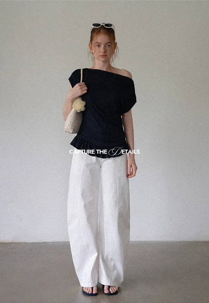 Women’s Striped Asymmetric Ruffle-Hem Tee