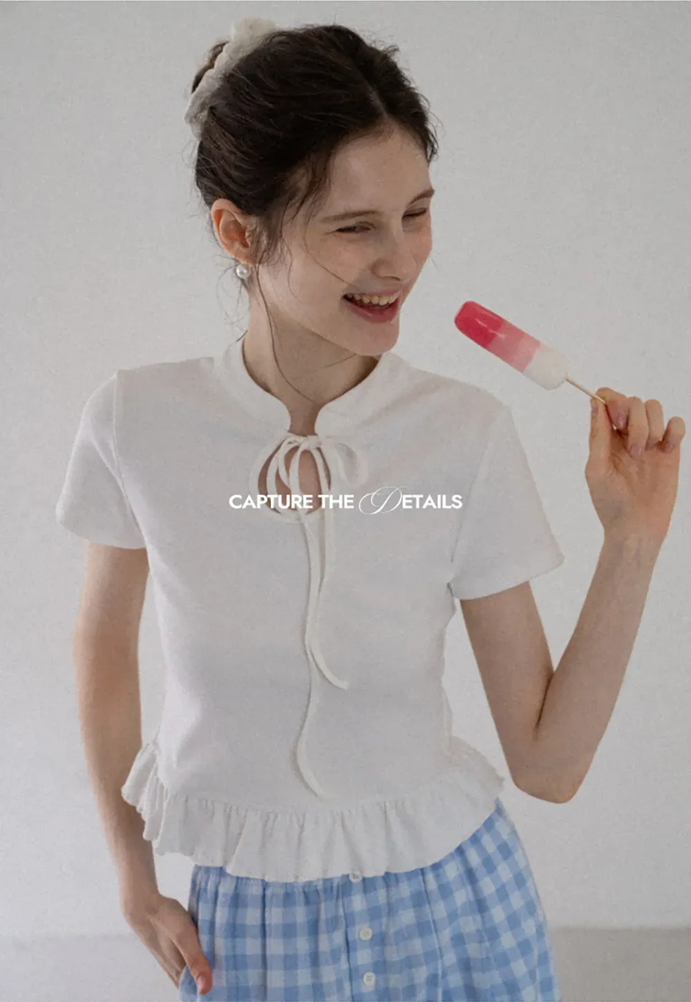 Bow Tie Ruffle Hem T-Shirt