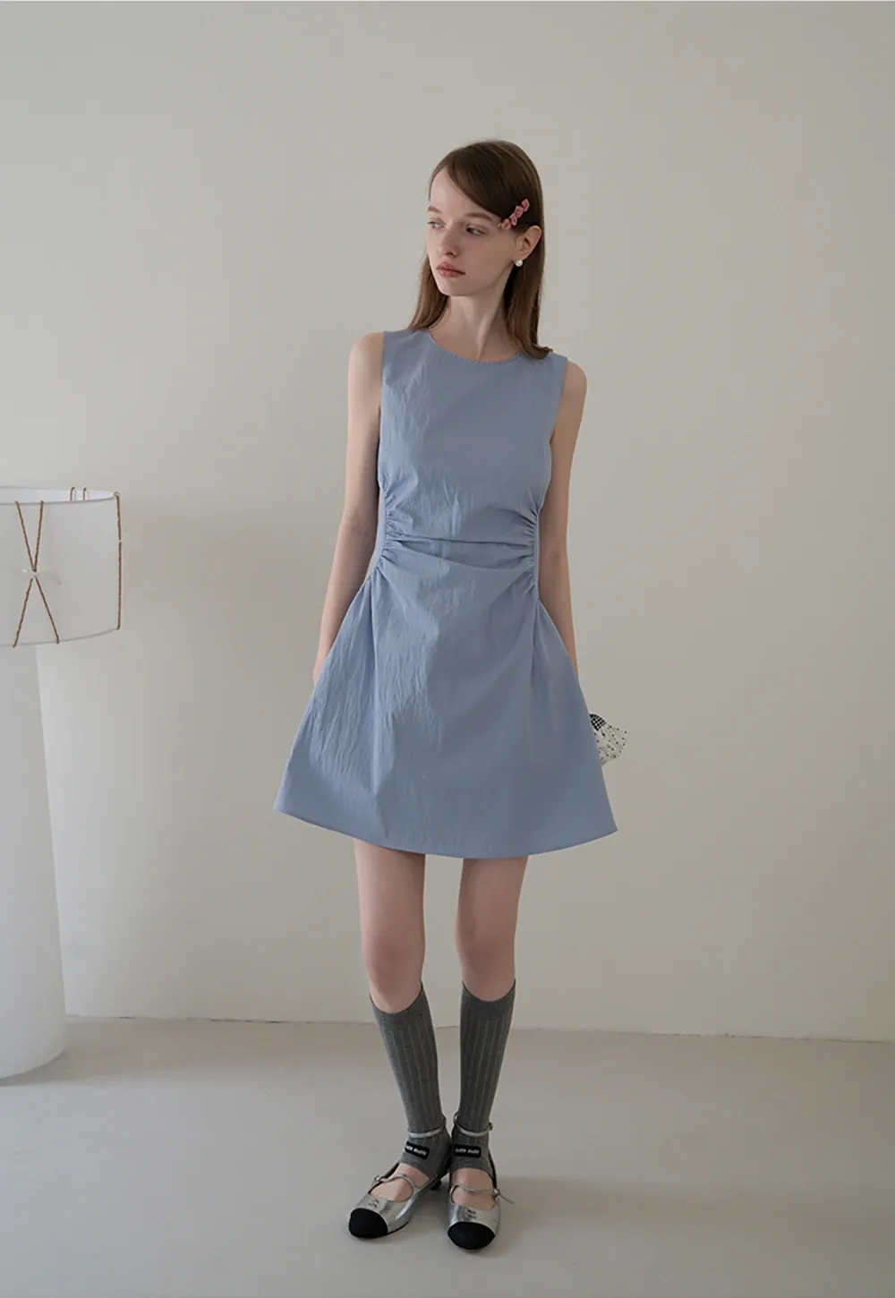 Sleeveless Ruched Waist A-Line Mini Dress