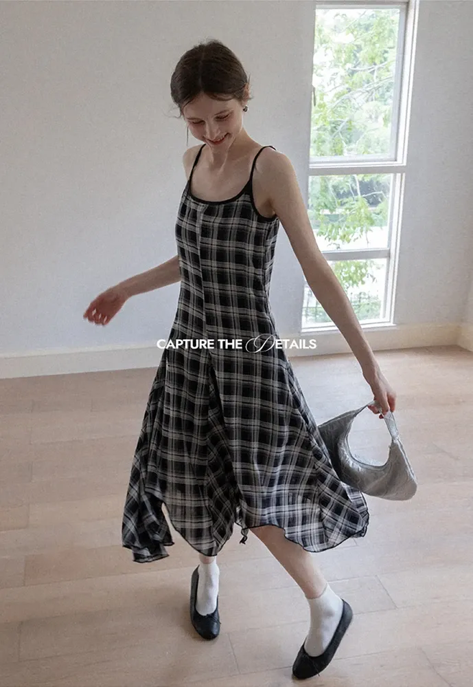 Plaid Handkerchief-Hem Cami Dress