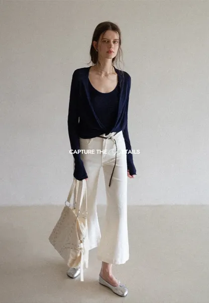 Braided-Belt Flared Jeans with Scarf Tie