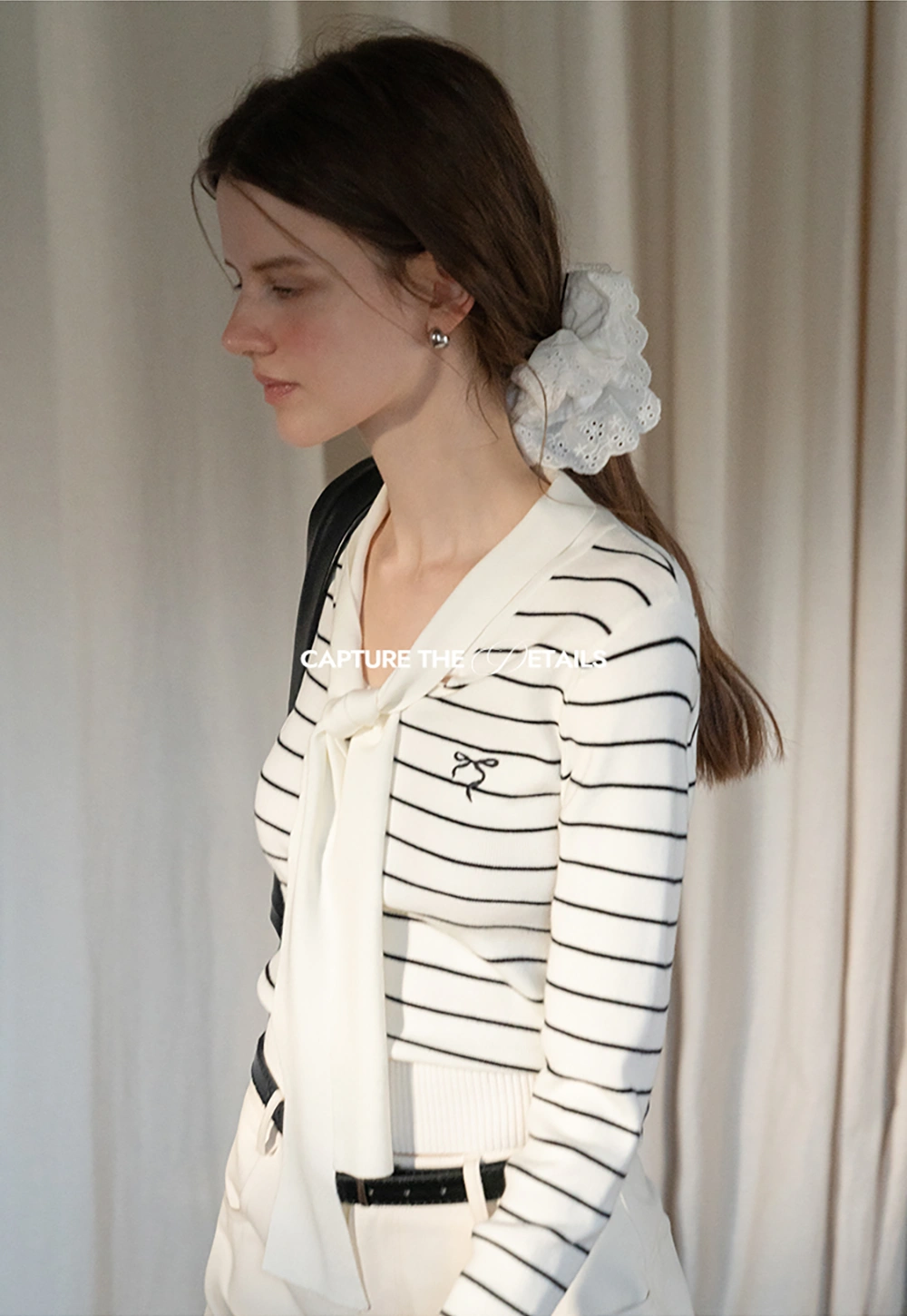 Womens Casual Striped Bow Knot Sweater