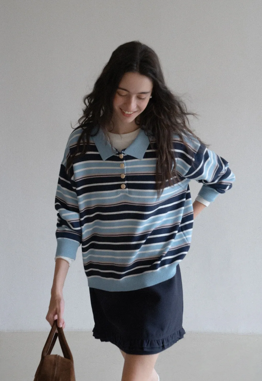 Womens Striped Polo Sweater