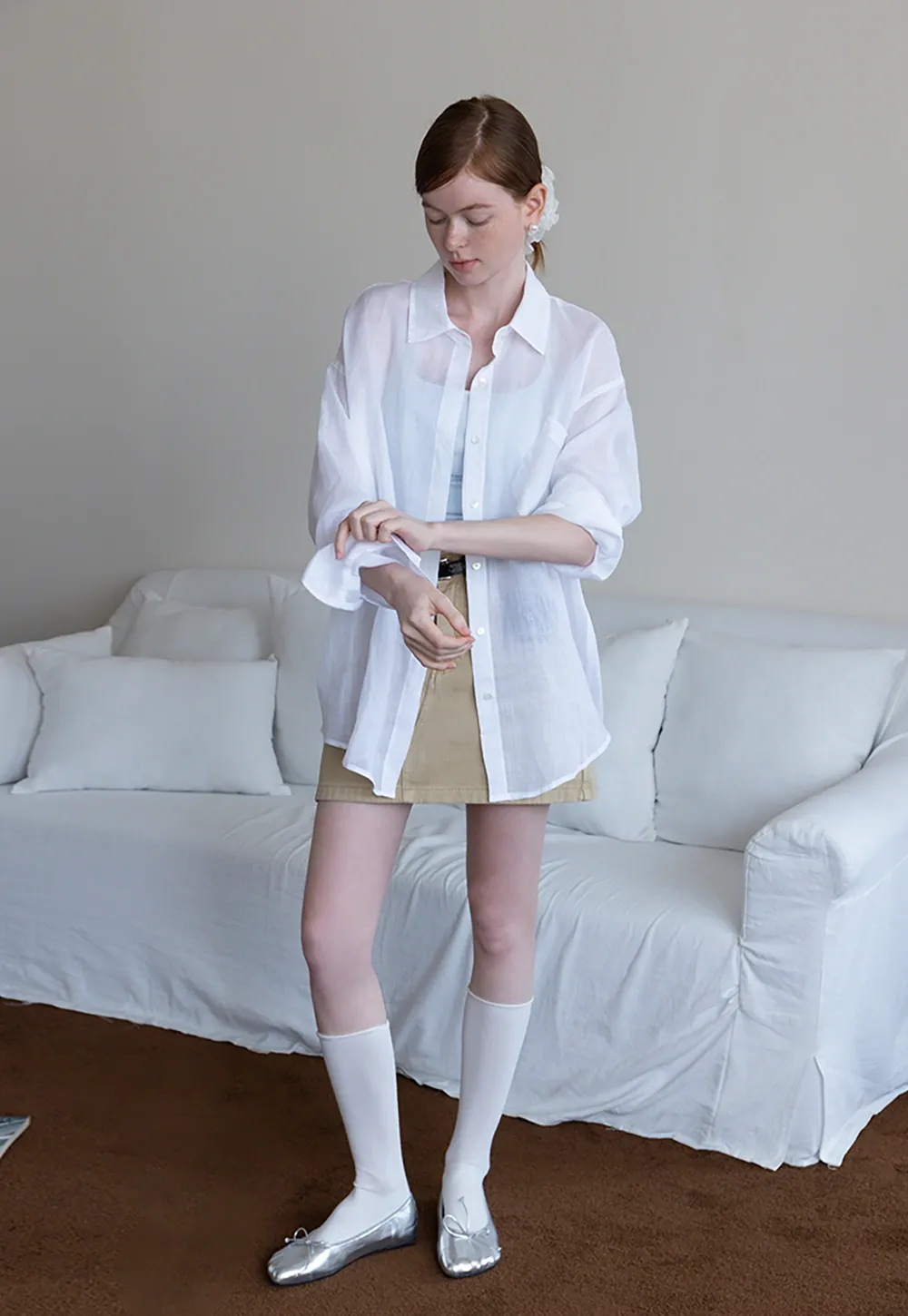 Women's Long Sleeve Button Down Linen Shirt with Pocket