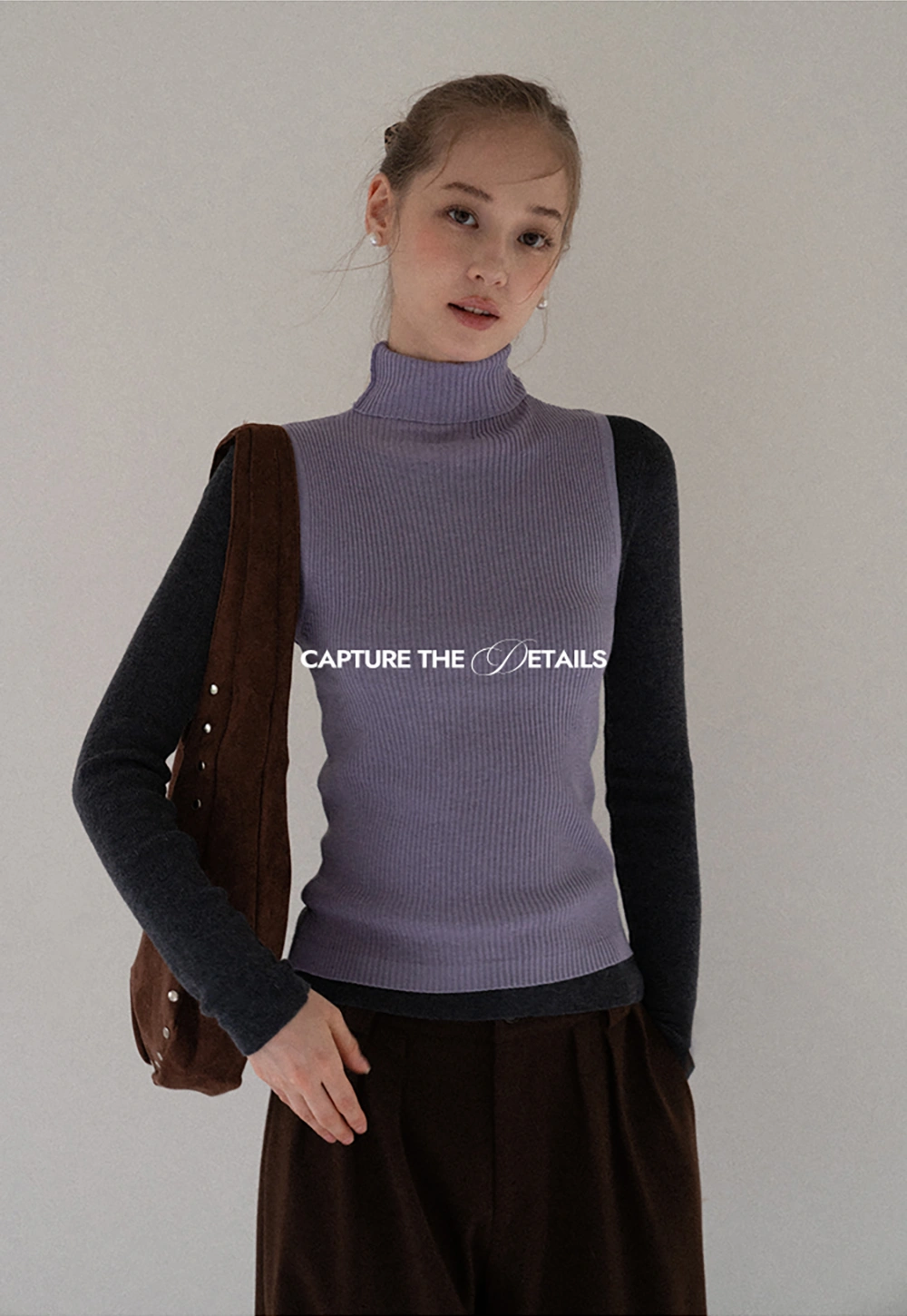 Womens Color Block Turtleneck Knit Top